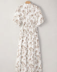 Iliana Floral Puff Sleeve V Neck Buttoned Front Maxi Dress