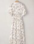 Floral Puff Sleeve V-Neck Buttoned Front Dress