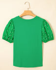 Pearl Beaded Puff Sleeve Ribbed Top