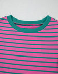 Stripe Colorblock Ruffle Sleeve Crewneck Blouse