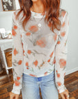 Floral Mesh Round Neck Long Sleeve Top