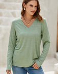 Solid V-Neck Long Sleeve Knit Top