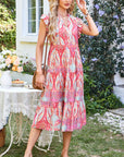 Tribal Paisley Ruffle Sleeve Notch Neck Midi Dress