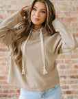 Ribbed Knit Leopard & Lace Drawstring Hoodie