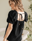 DAVINA CROCHET SQUARE NECK TEXTURED SHORT SLEEVE BLOUSE