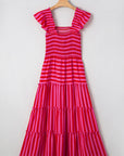 Stripe Smocked Bodice Flutter Sleeve Tiered Maxi Dress