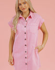 Denim Short Sleeve Double Chest Pocket Shirt Dress