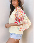 Boho Floral Patchwork Batwing Sleeve Blouse