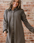 Waffle Knit Pleated Drop Shoulder Shirt Dress