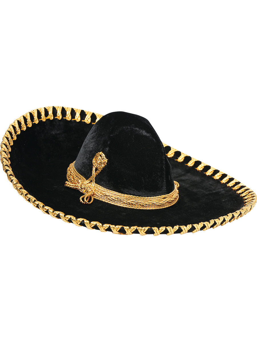 Mexican Charro Hat — Velvet in Black/Gold