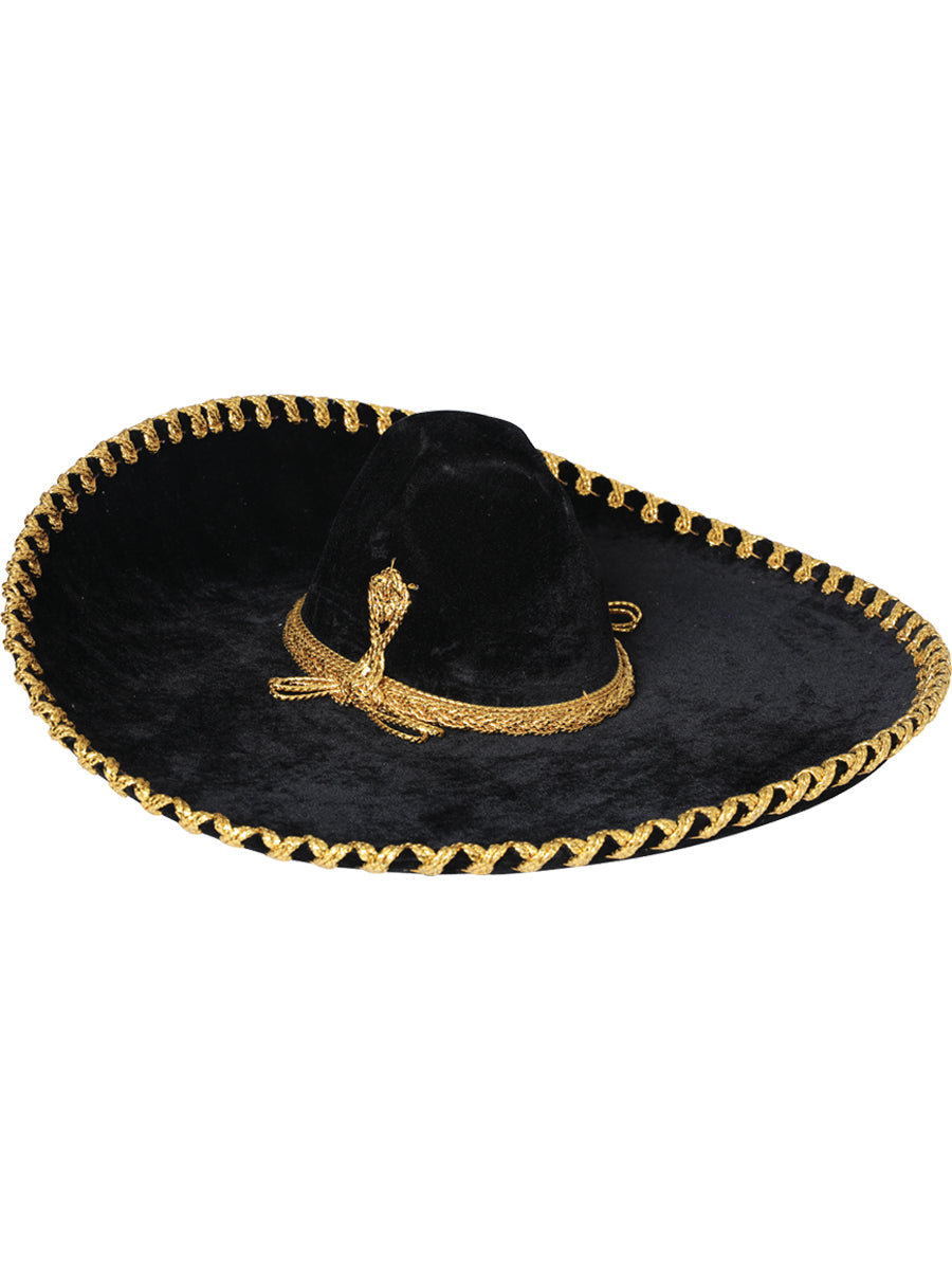 Adult Mexican Charro Hat — Velvet in Black/Gold