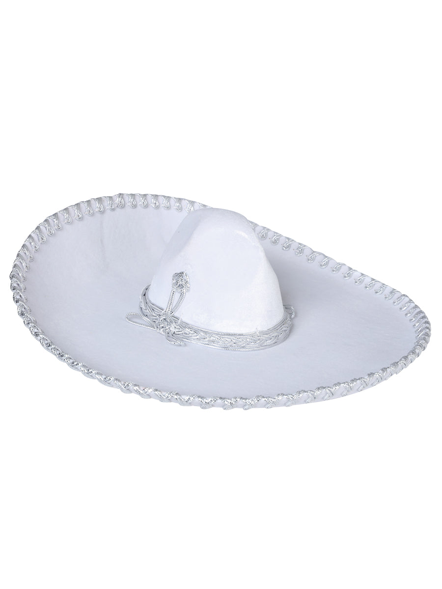Adult Mexican Charro Hat — Velvet in White/Silver