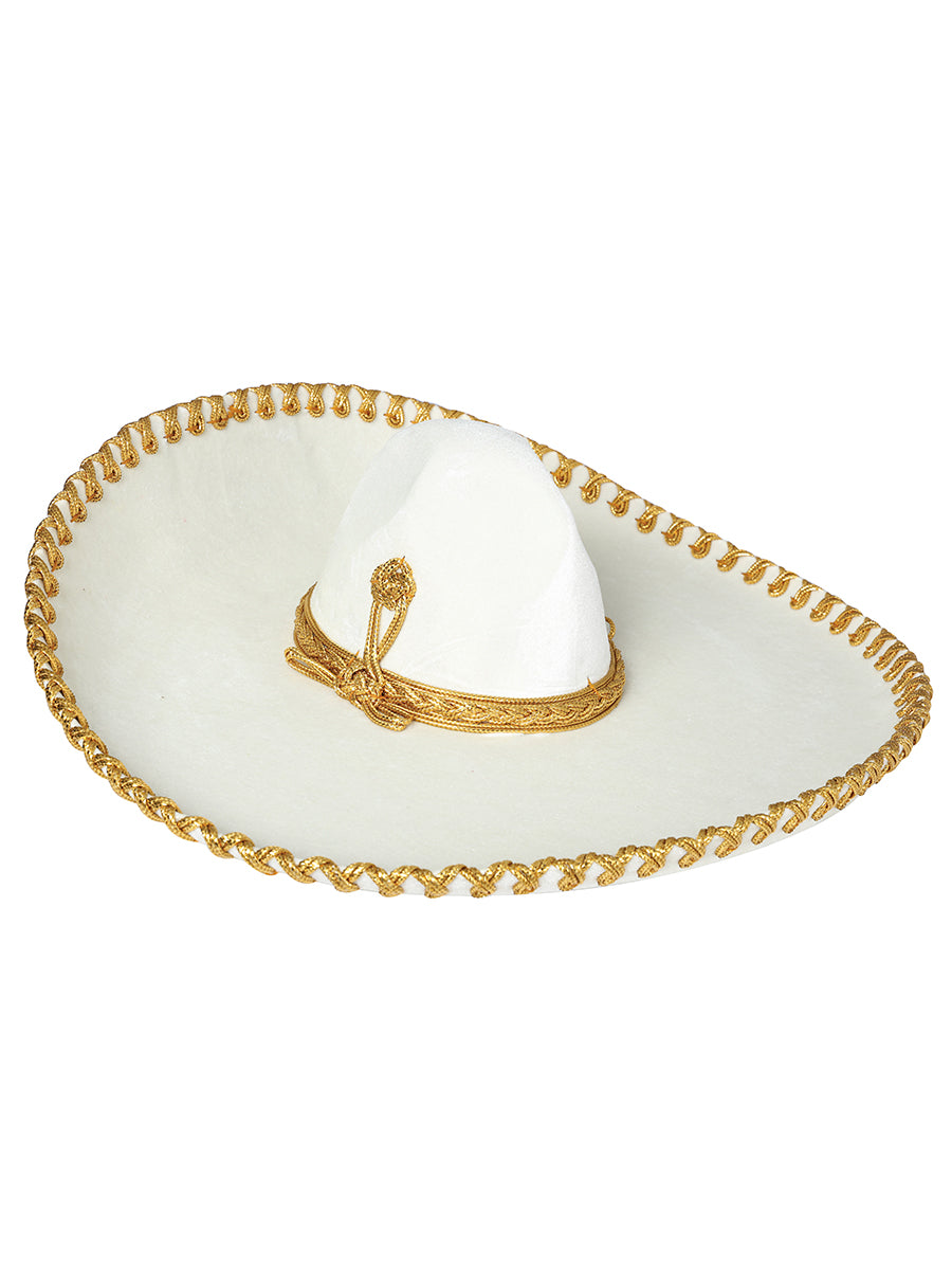 Adult Mexican Charro Hat — Velvet in Ivory/Gold