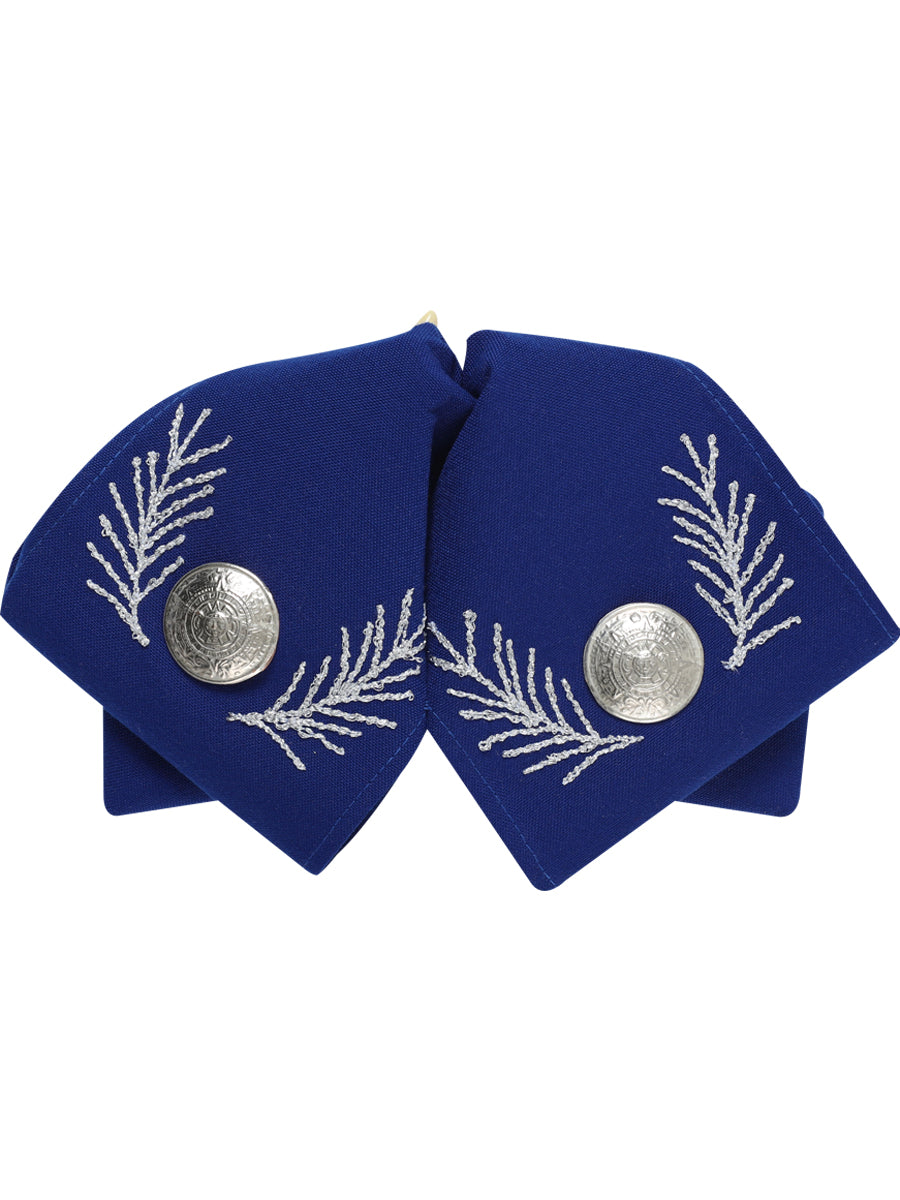 Artisanal Embroidered Charro Bow 100% Polyester in Royal Blue/Silver