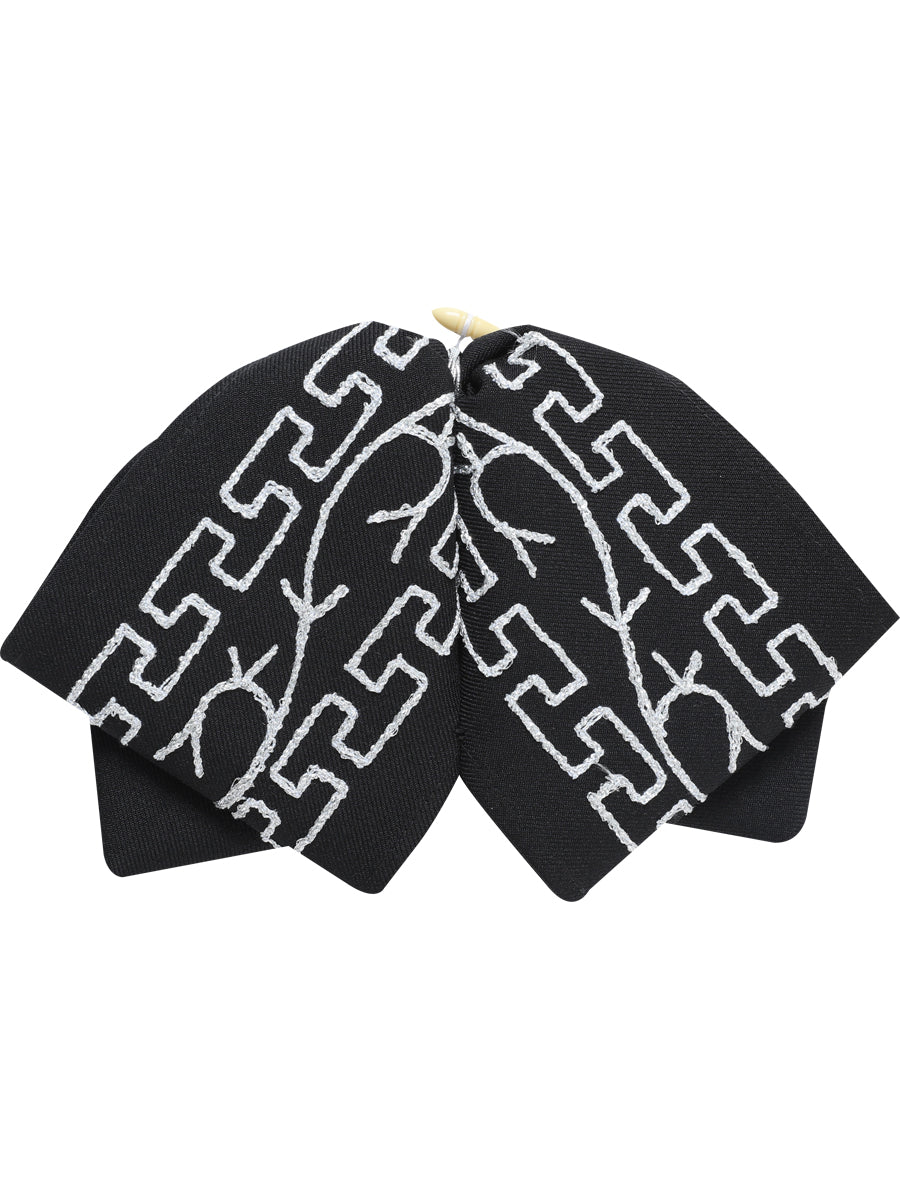 Artisanal Embroidered Charro Bow 100% Polyester in Black/Silver
