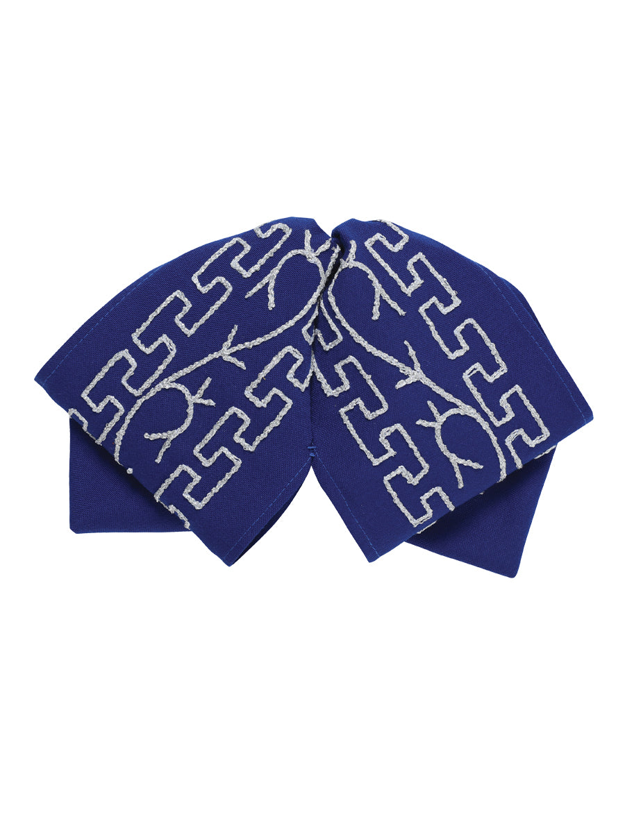 Artisanal Embroidered Charro Bow 100% Polyester in Royal Blue/Silver