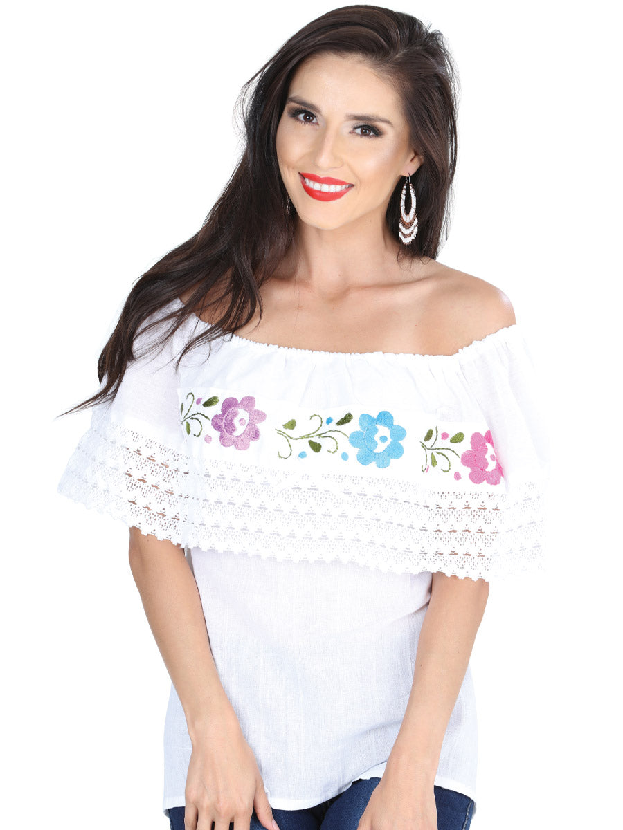 Artisanal Embroidered Blouse 50% Cotton, 50% Polyester in White