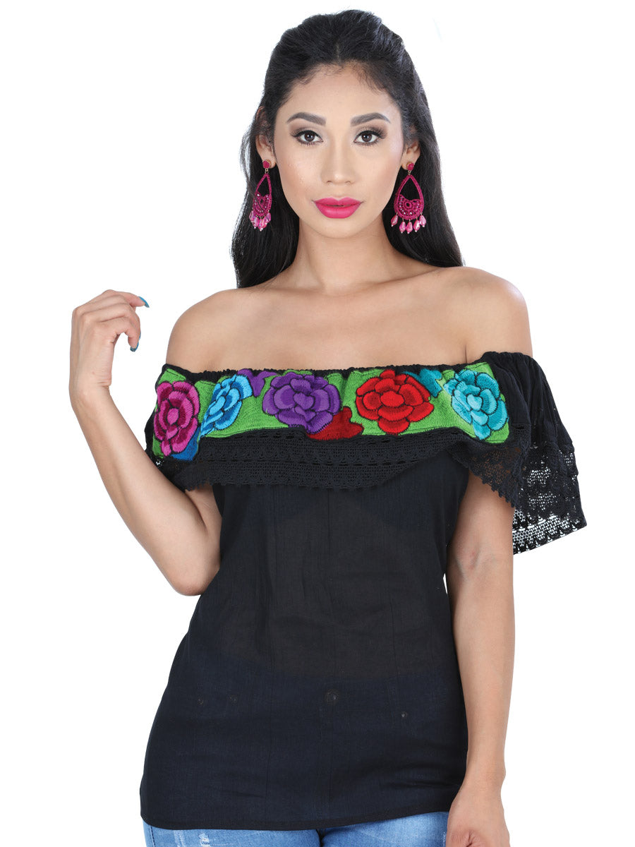Artisanal Embroidered Blouse 100% Cotton in Black