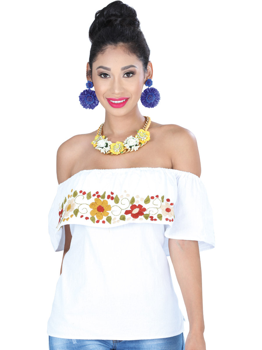 Artisanal Embroidered Blouse 50% Cotton, 50% Polyester in White
