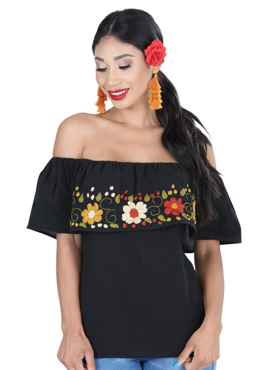 Artisanal Embroidered Blouse 50% Cotton, 50% Polyester in Black