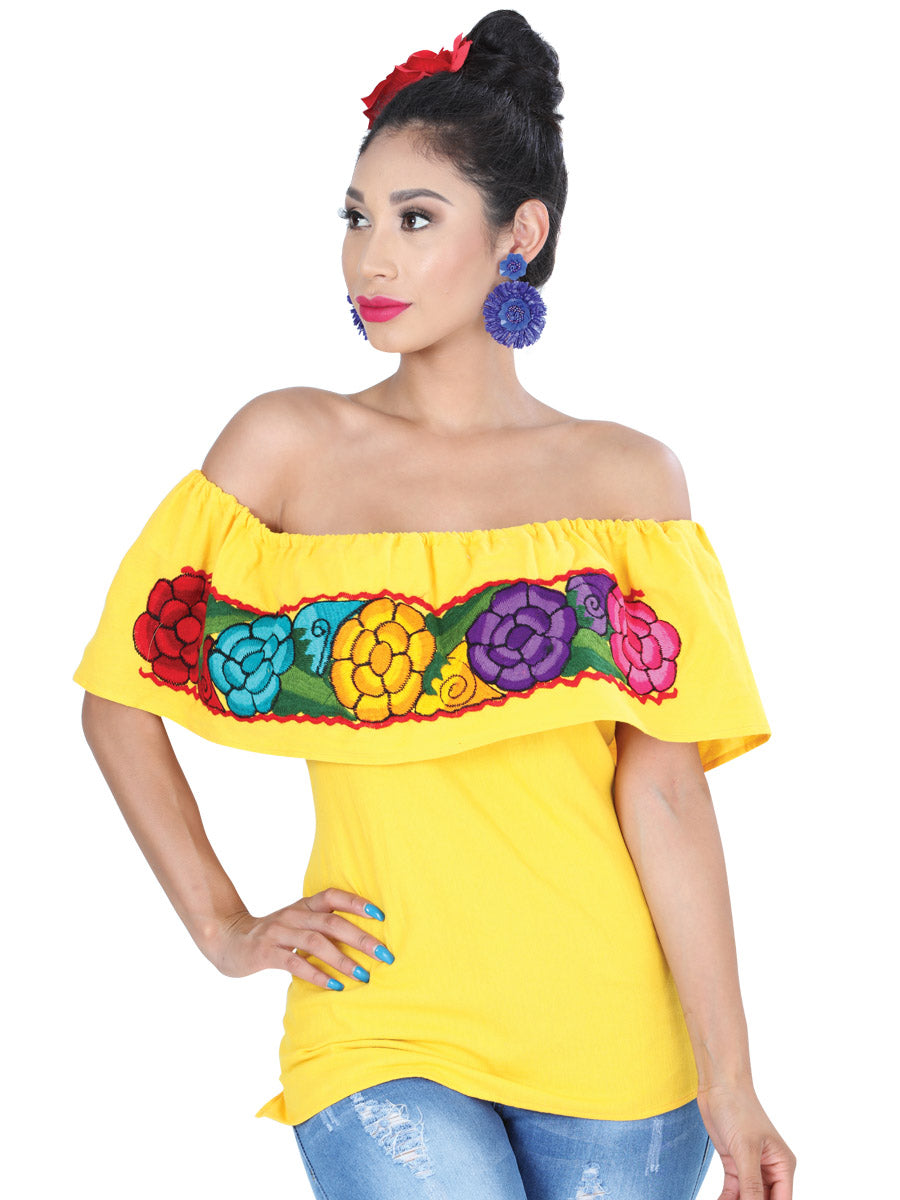 Artisanal Embroidered Blouse 100% Cotton in Yellow