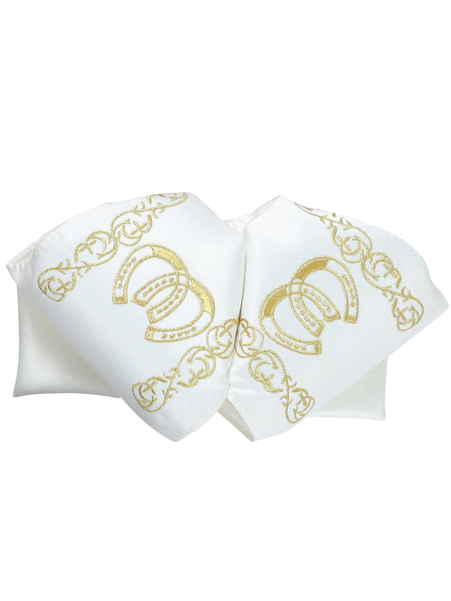 Mariachi Charro Bow Tie Mexican Bow 100% Polyester in Ivory/Gold