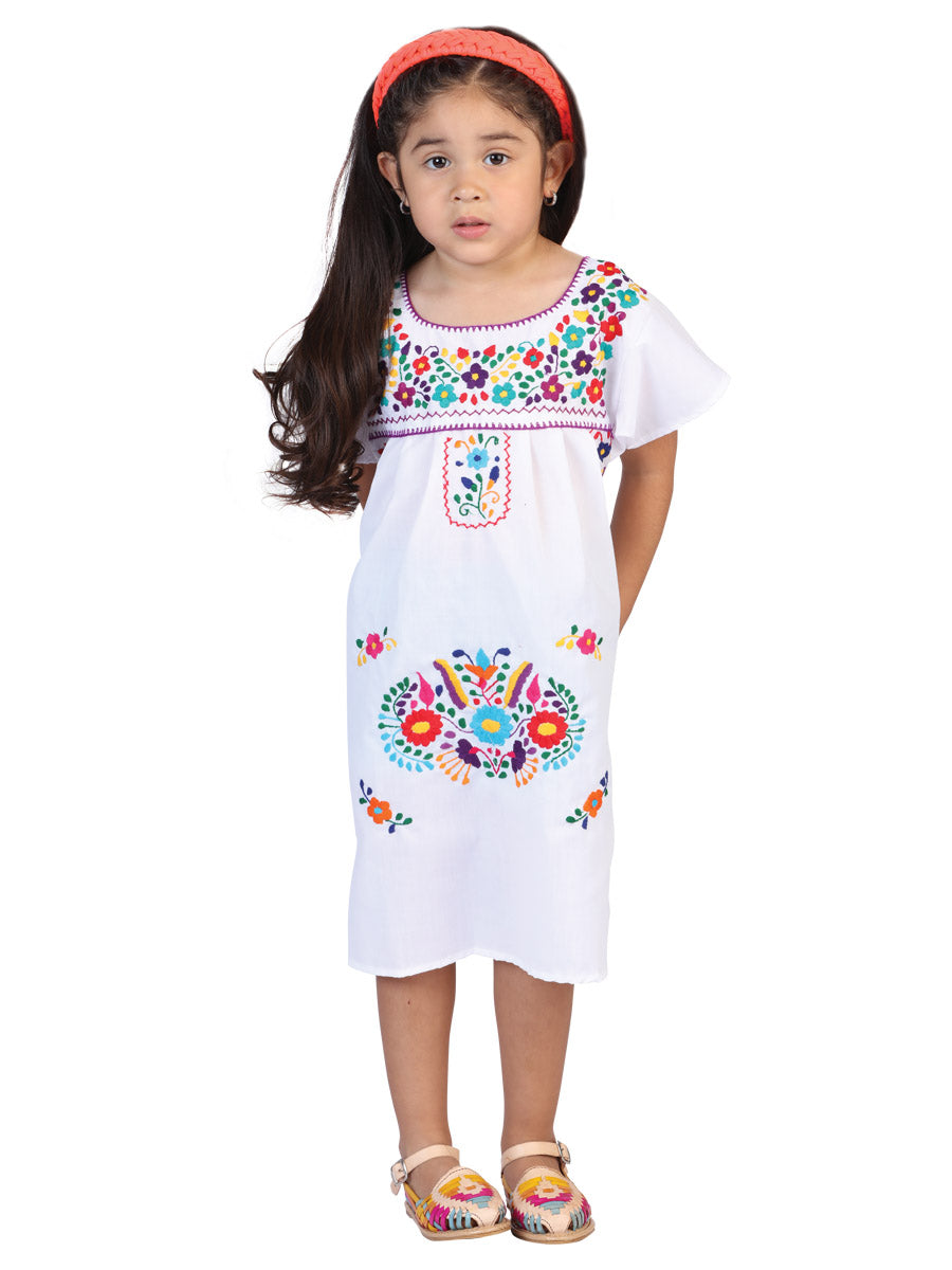 Artisanal Embroidered Dress — 50% Cotton, 50% Polyester in White