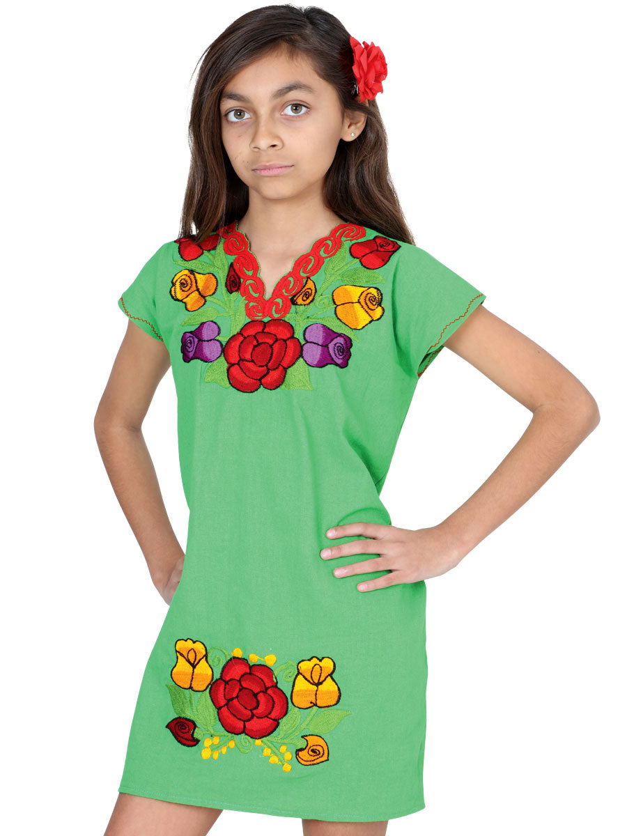Mexican Girl's Dress 50% Cotton, 50% Polyester in Green