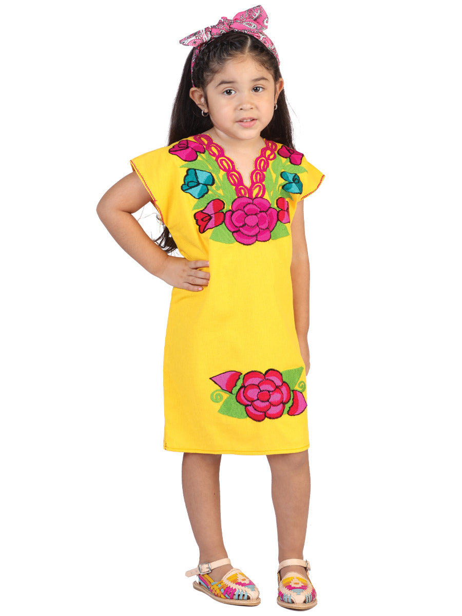 Mexican Girl's Dress 50% Cotton, 50% Polyester in Yellow