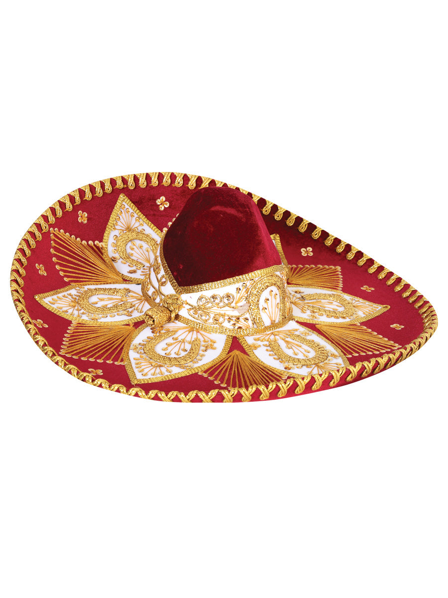 Adult Mexican Charro Hat — Velvet in Wine/Gold