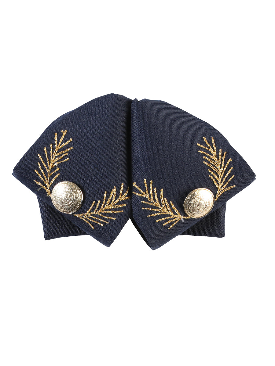 Artisanal Embroidered Charro Bow 100% Polyester in Navy Blue/Gold