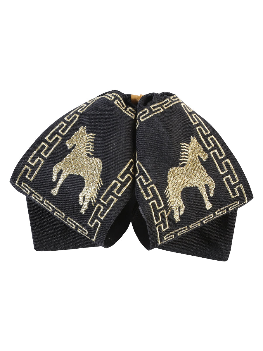 Mexican Charro Bow Tie 100% Polyester in Black/Gold
