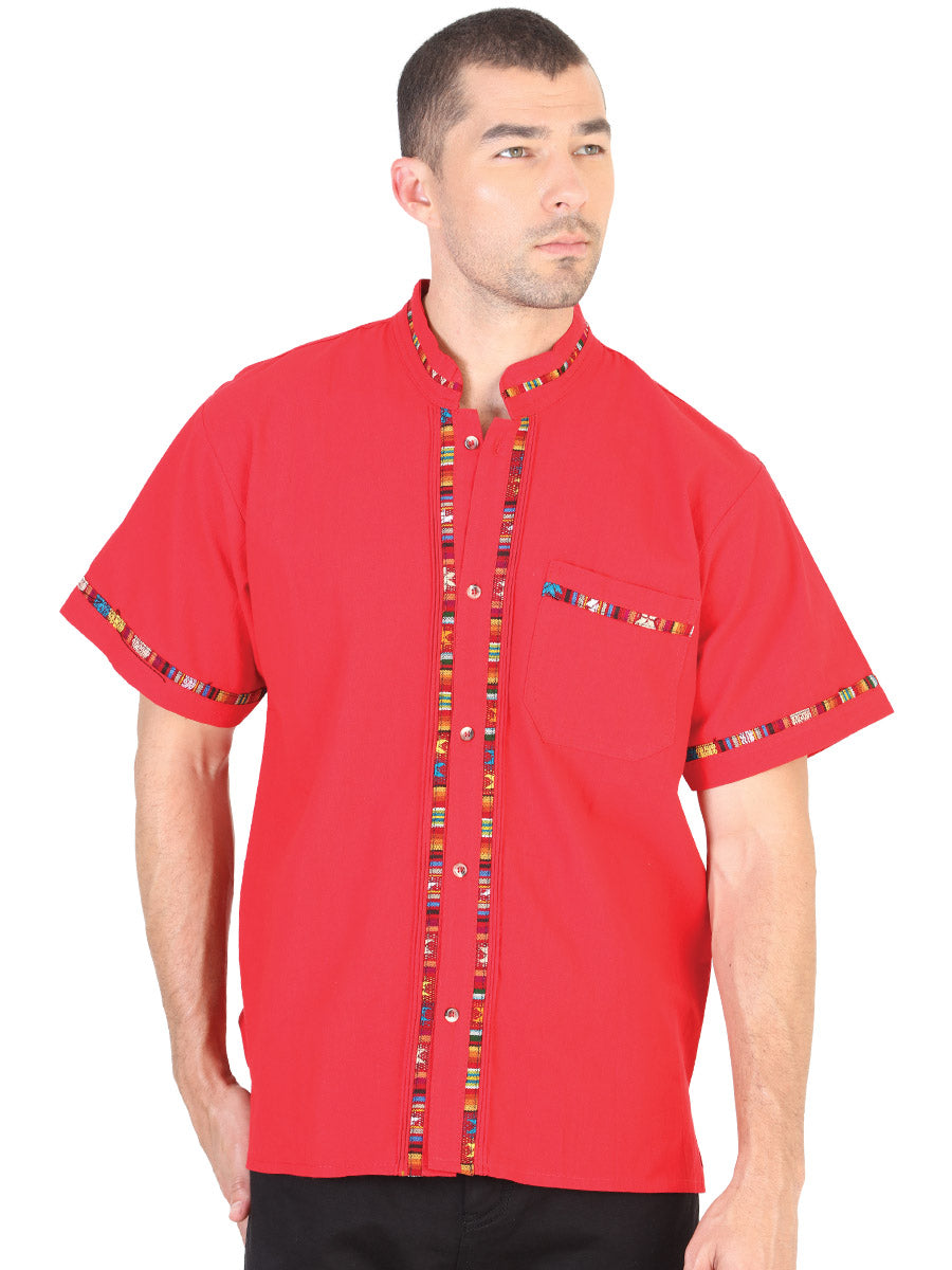Mexican Guayabera Short Sleeve Shirt for Men 100% Cotton in Red