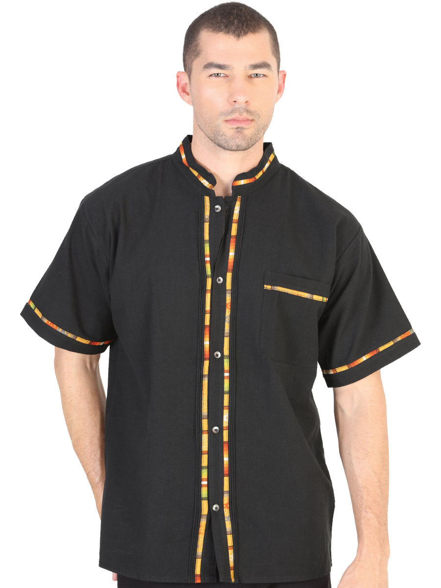 Mexican Guayabera Short Sleeve Shirt for Men 100% Cotton in Black