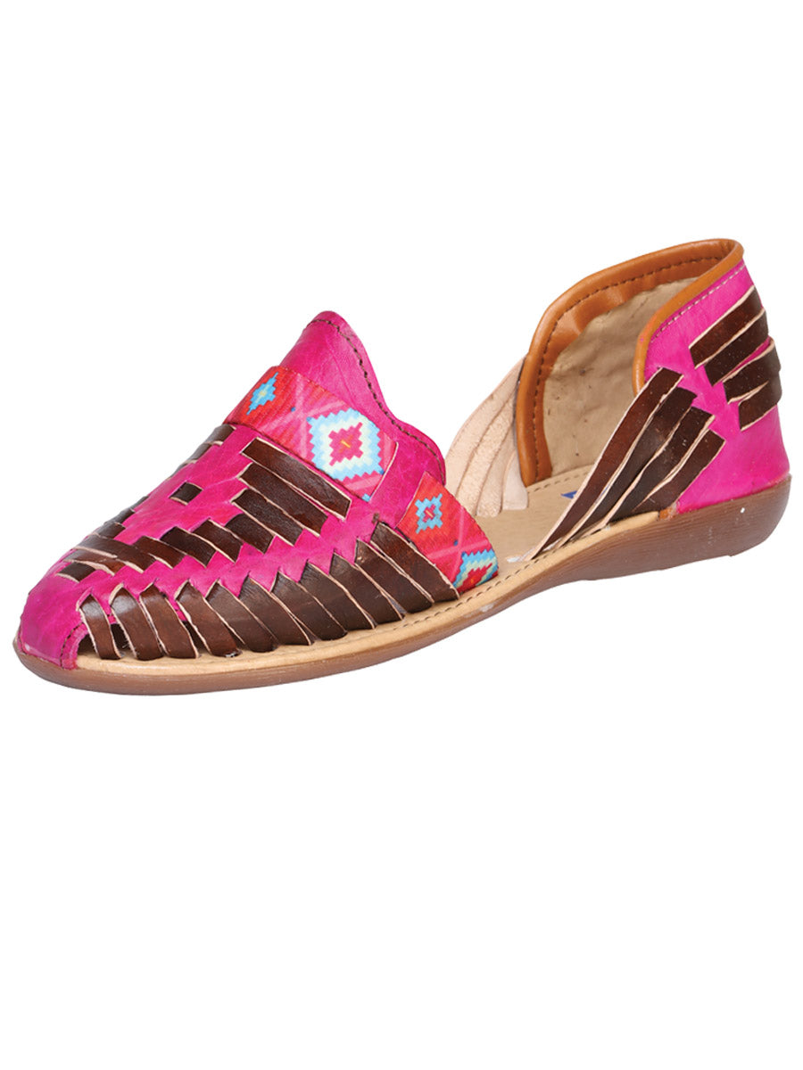 Mexican Artisanal Sandals Leather in Fuchsia/Brown