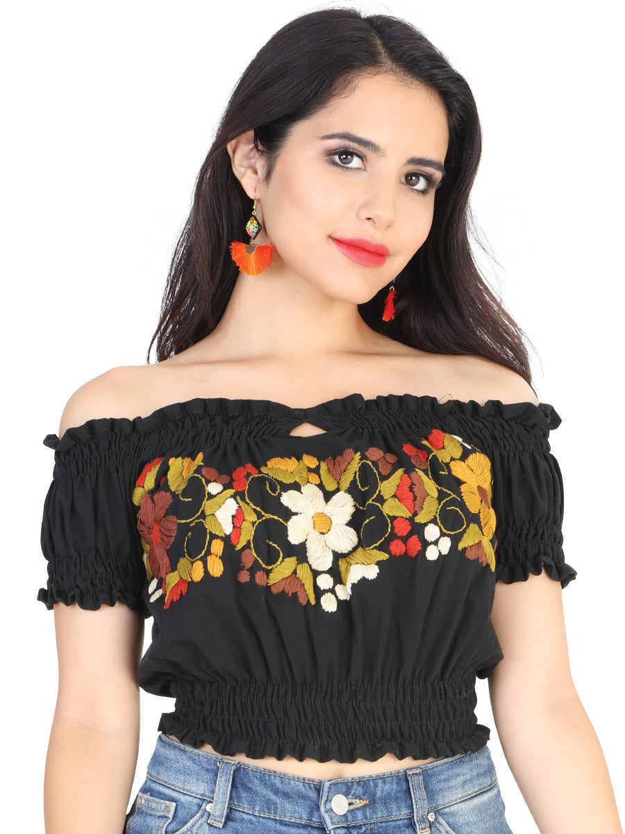 Artisanal Embroidered Blouse 100% Cotton in Black