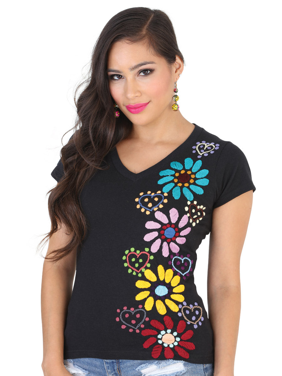 Artisanal Embroidered Sport T-Shirt 50% Cotton 50% Polyester in Black