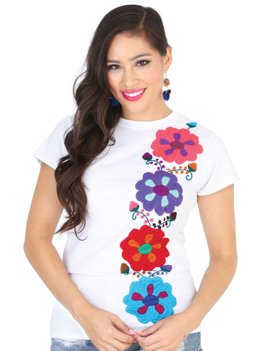 Artisanal Embroidered Sport T-Shirt 50% Cotton 50% Polyester in White