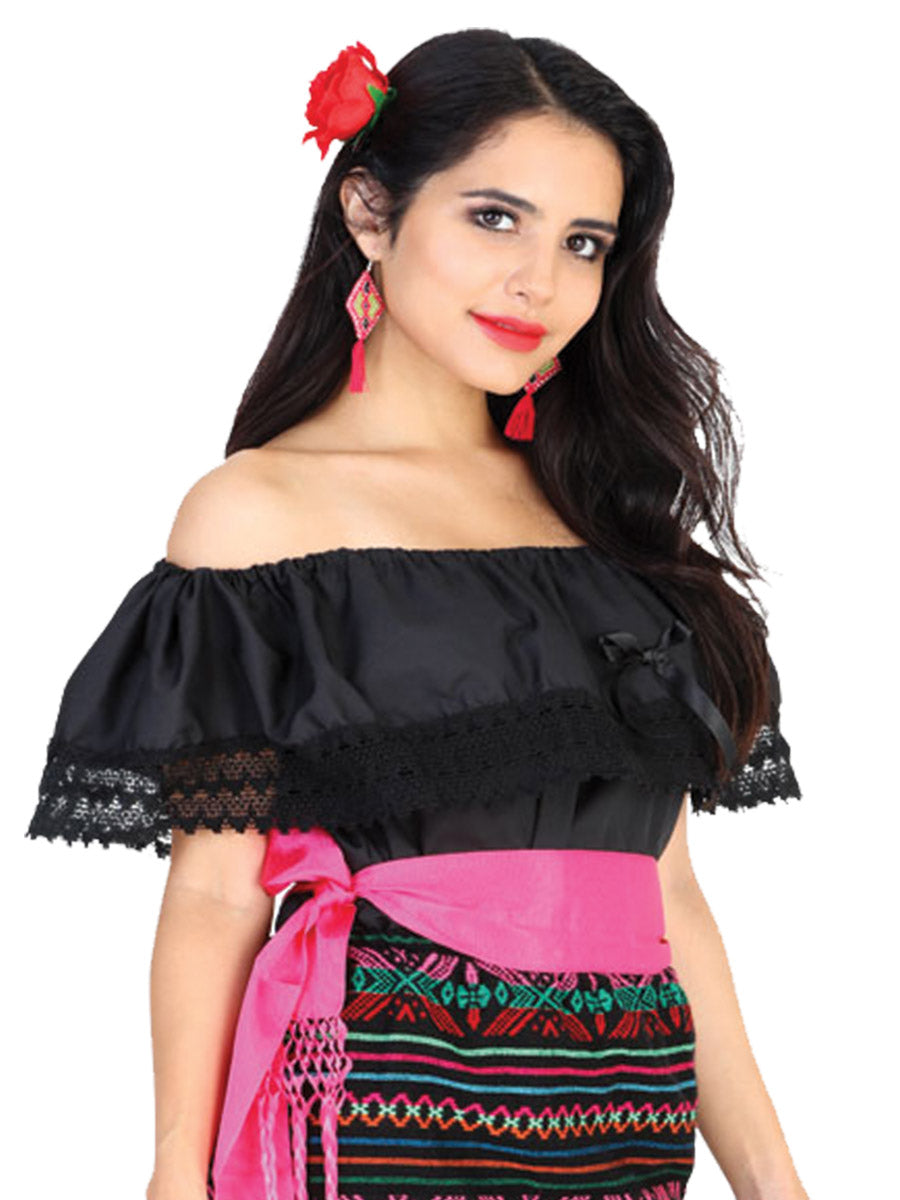 Mexican Artisanal Blouse 50% Cotton, 50% Polyester in Black