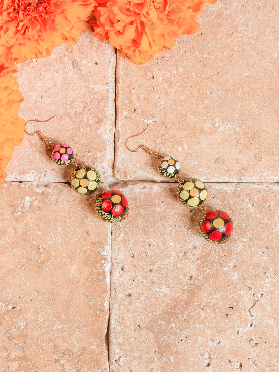 Artisanal Hand-Painted Earrings in Multicolor