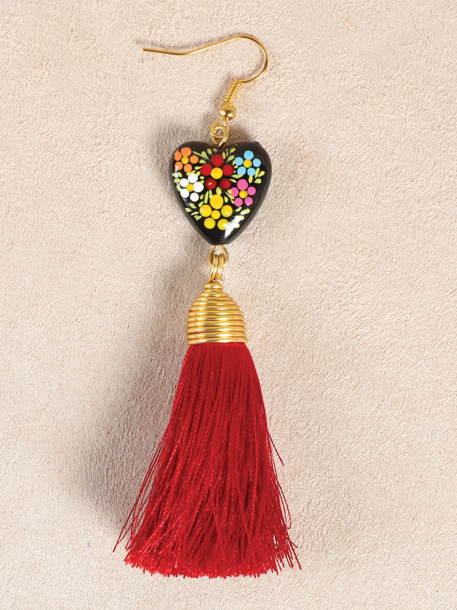 Artisanal Hand-Painted Earrings in Red