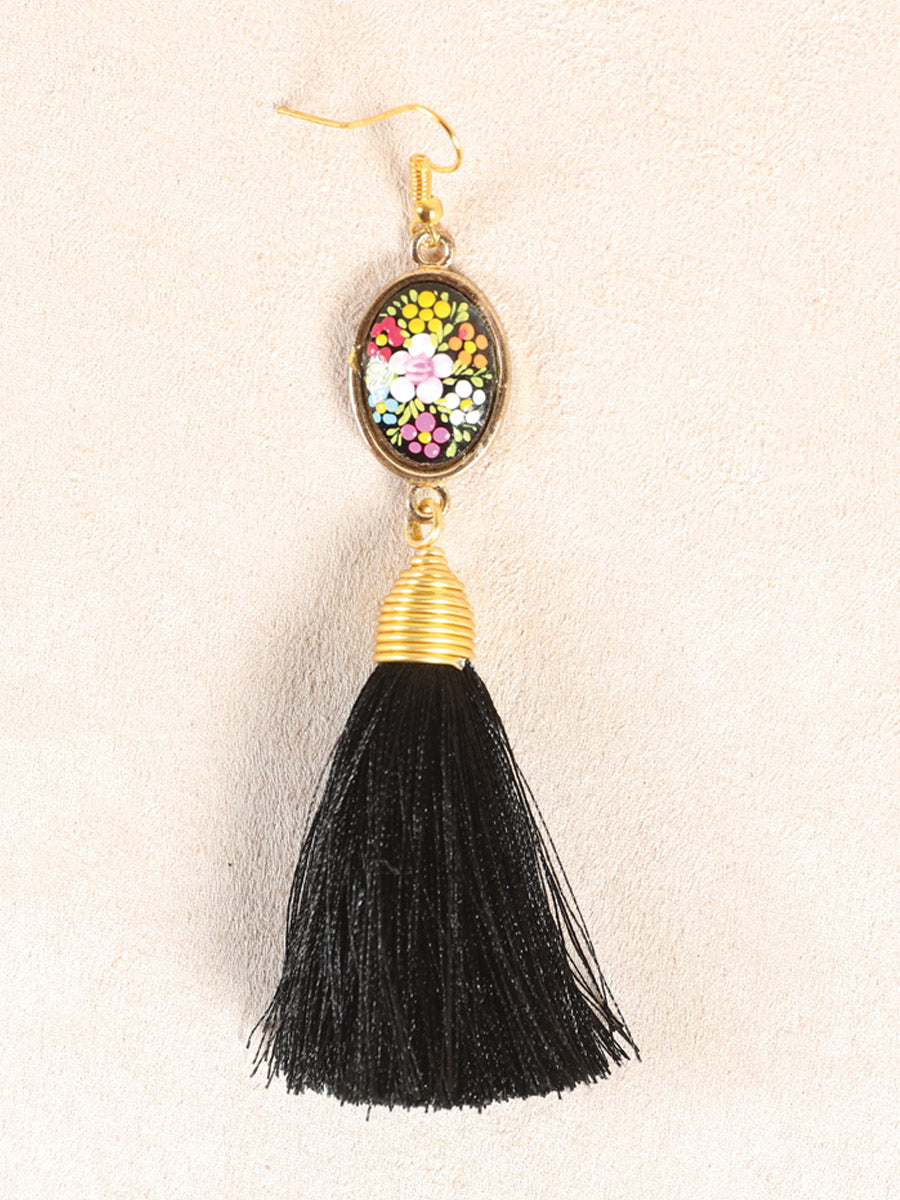 Artisanal Hand-Painted Earrings in Black