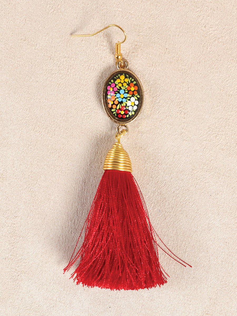 Artisanal Hand-Painted Earrings in Red
