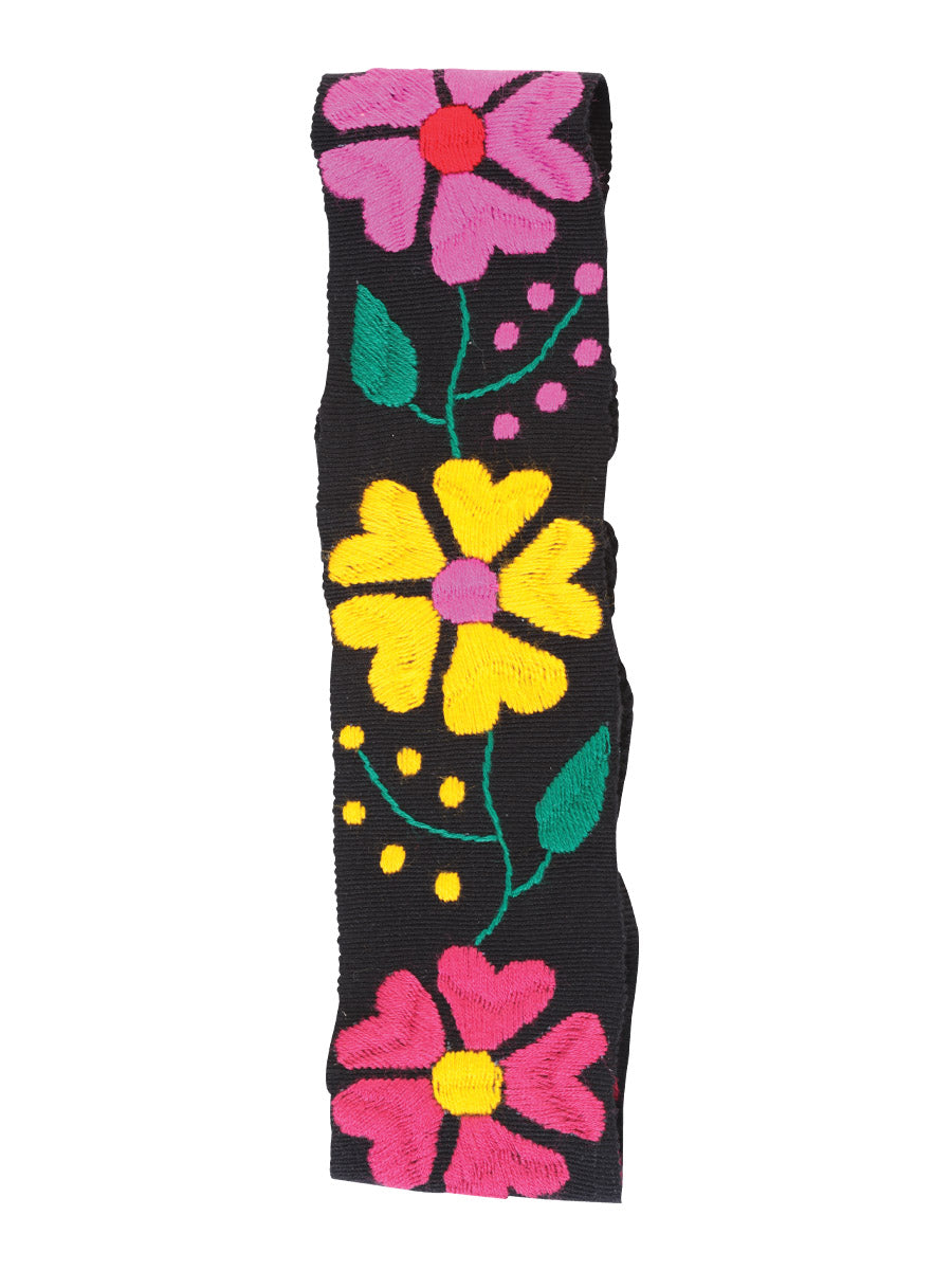 Artisanal Embroidered Belt — Floral 100% Acrylic in Black