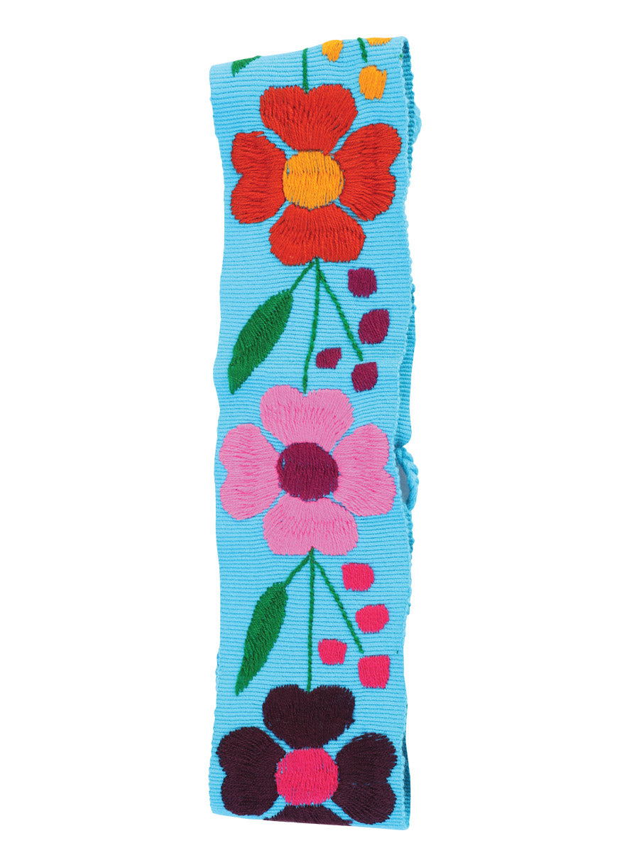 Artisanal Embroidered Belt Floral 100% Acrylic in Blue