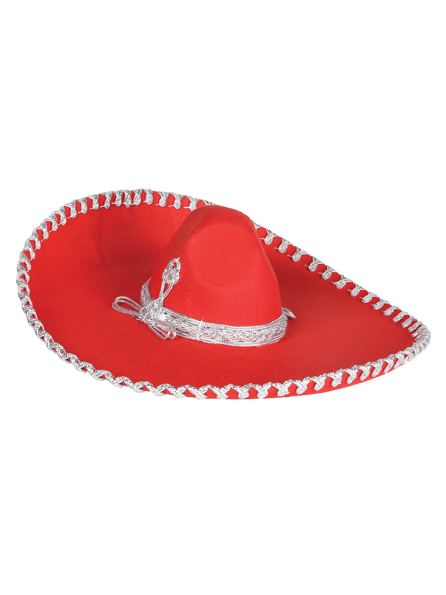 Adult Mexican Charro Hat — Velvet in Red/Silver