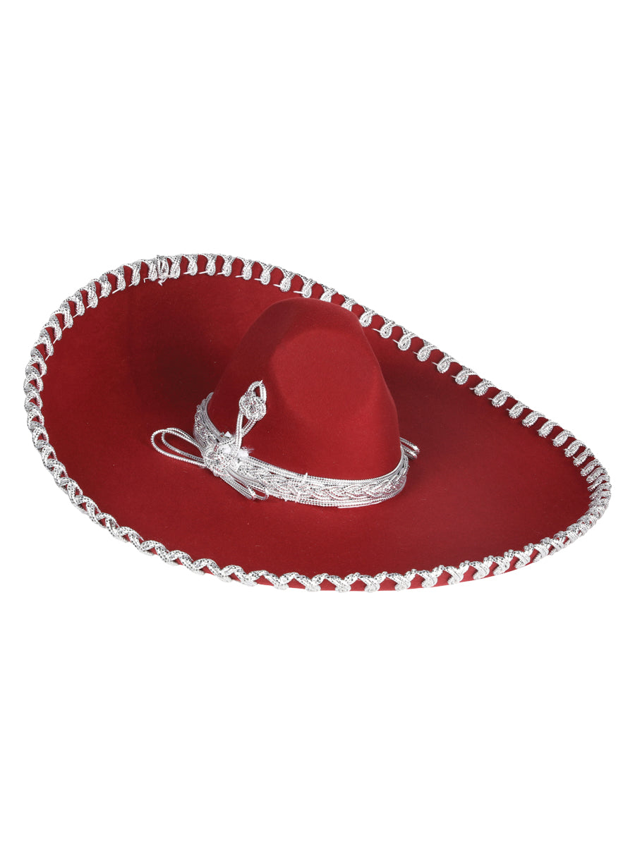 Adult Mexican Charro Hat — Velvet in Wine/Silver