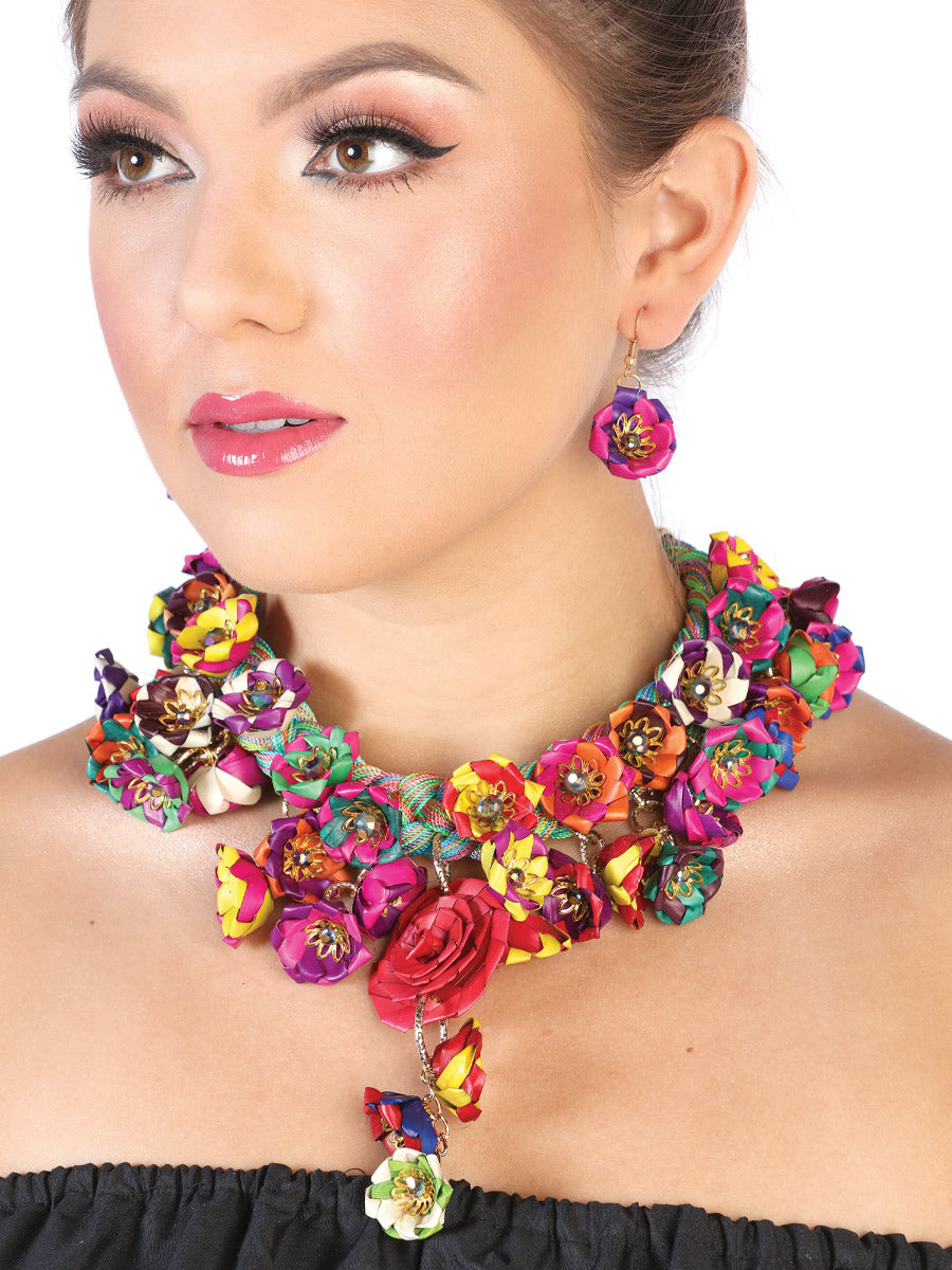 Artisanal Set Earrings-Necklace Palm in Multicolor