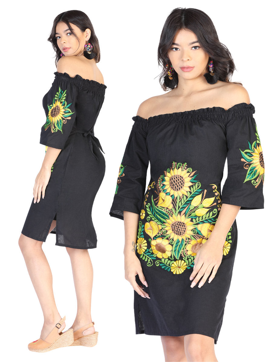 Artisanal Embroidered Dress 100% Cotton in Black