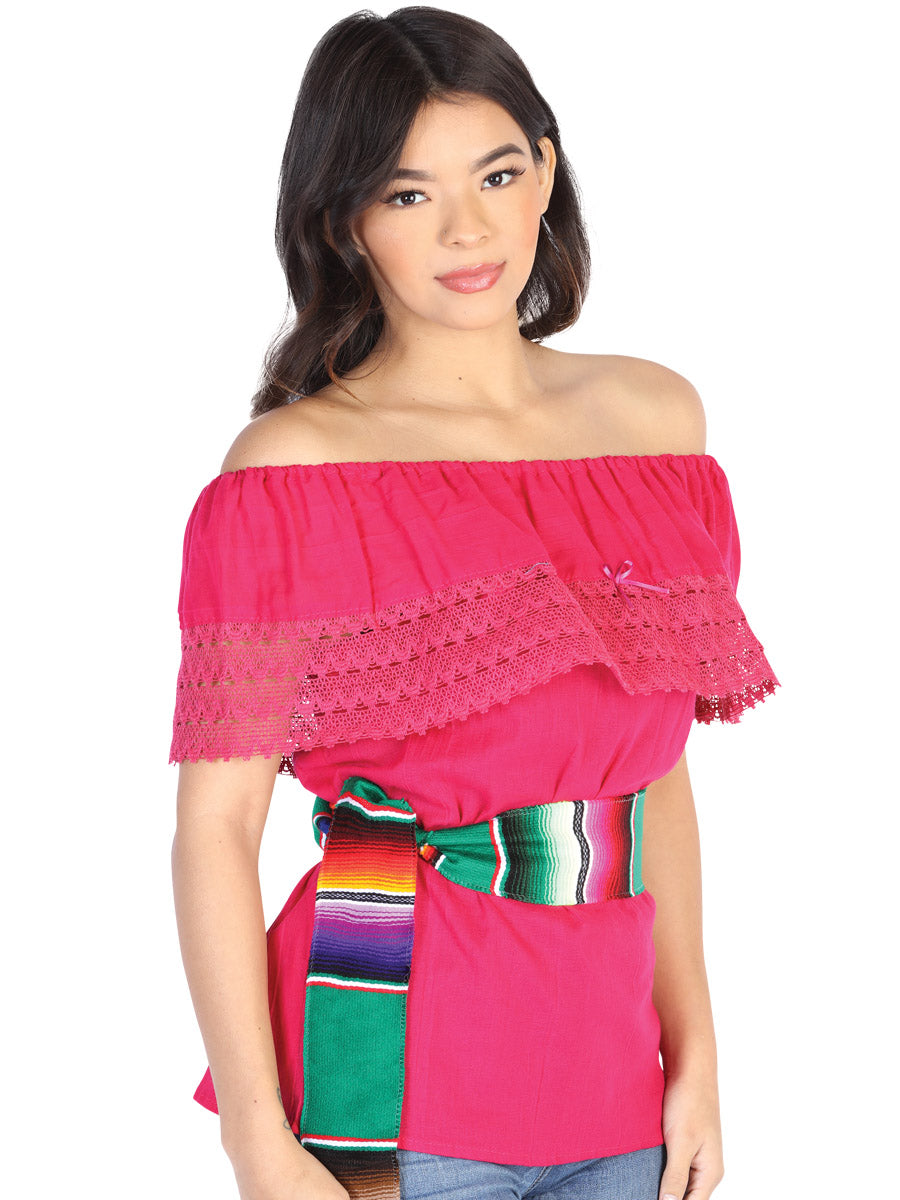 Mexican Artisanal Blouse 50% Cotton, 50% Polyester in Fuchsia